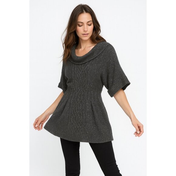 Gauge & Cable XL Gray Metallic Knit Sweater Tunic Cowl Neckline Wide Sleeves - Picture 6 of 11